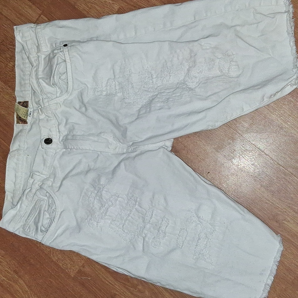 White  Denim Distressed Shorts Size 38